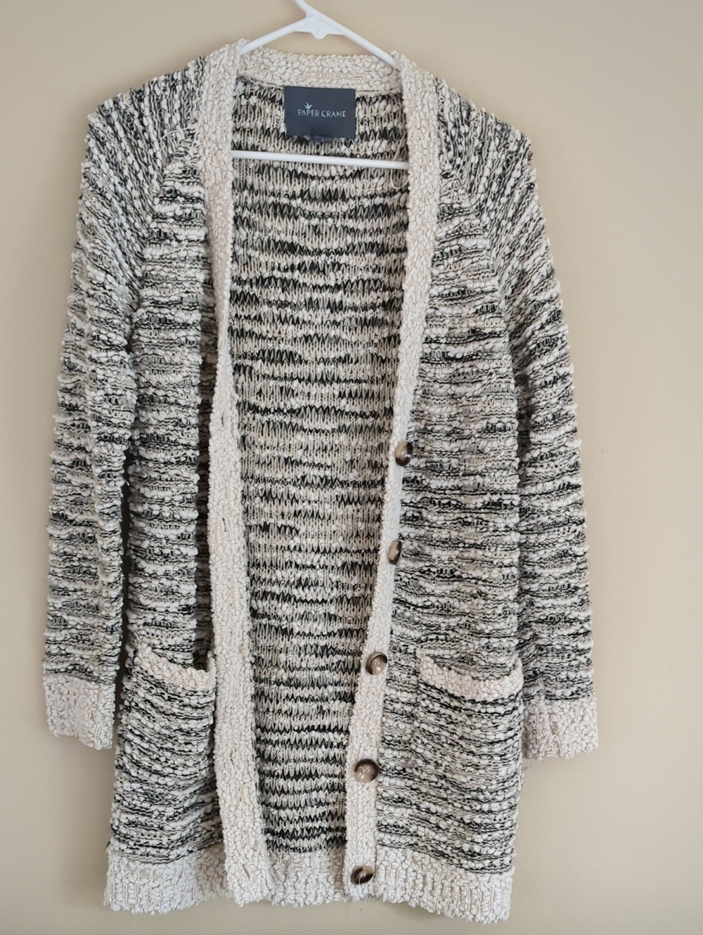 Small Paper Crane Long Line Button Front Cardigan Sweater